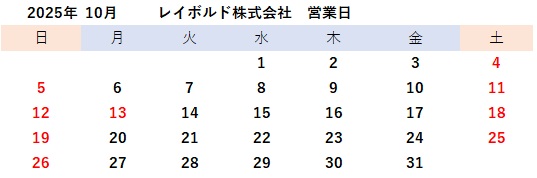 2025年10月営業日